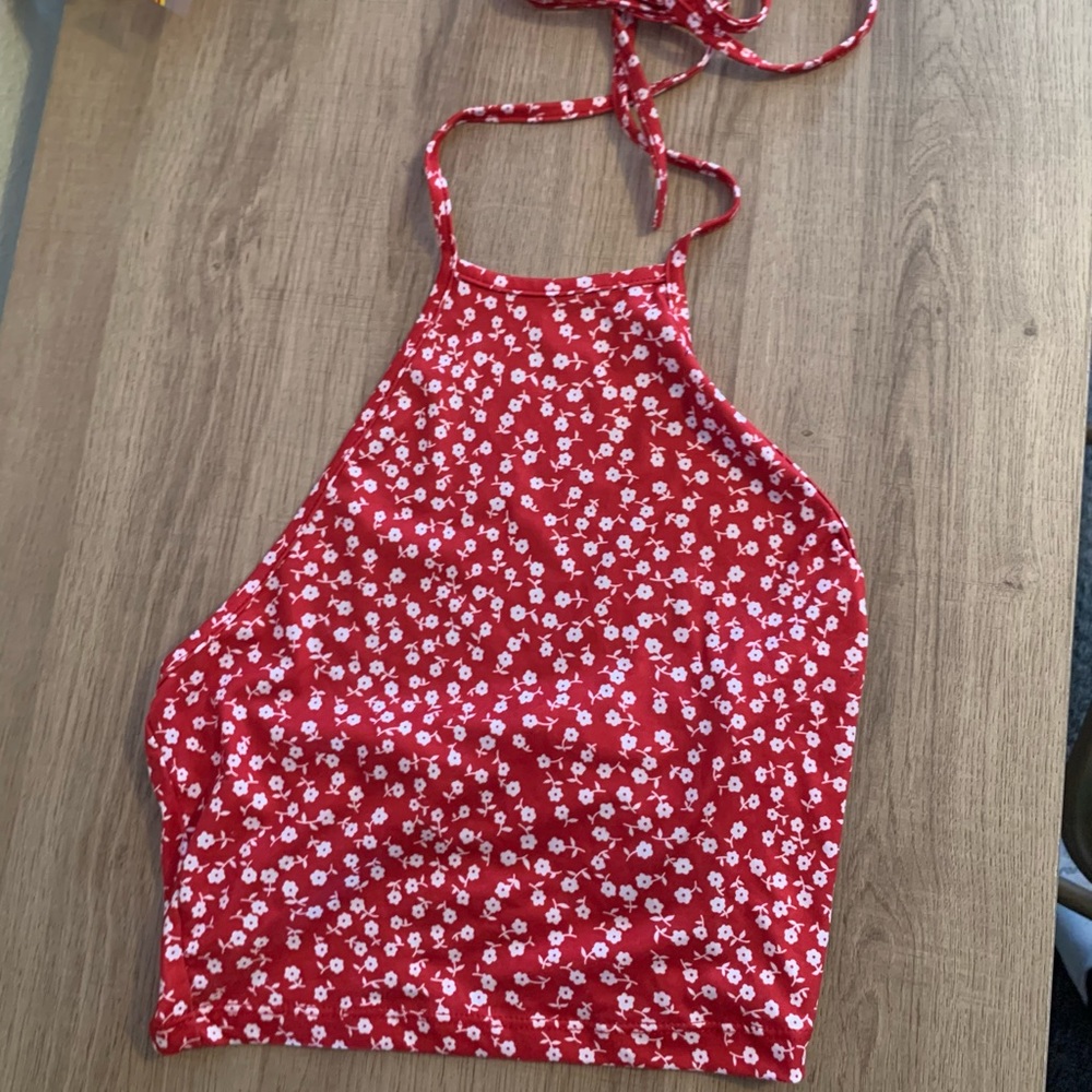 SHEIN red ditsy floral halter top - XS
